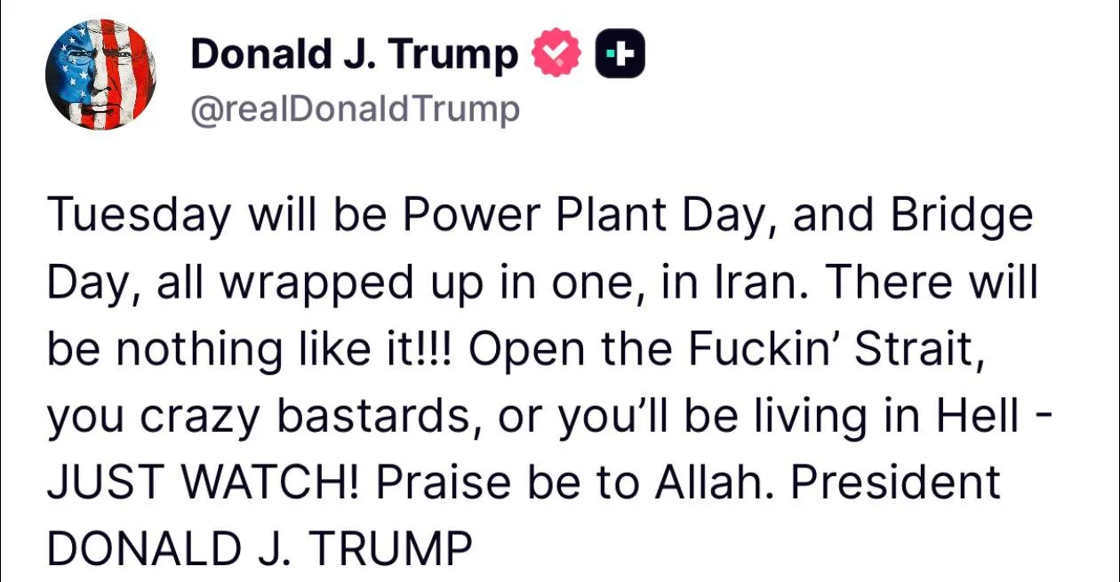 트럼프 소셜미디어 게시글, 이란에 호르무즈 해협 개방을 경고하는 내용