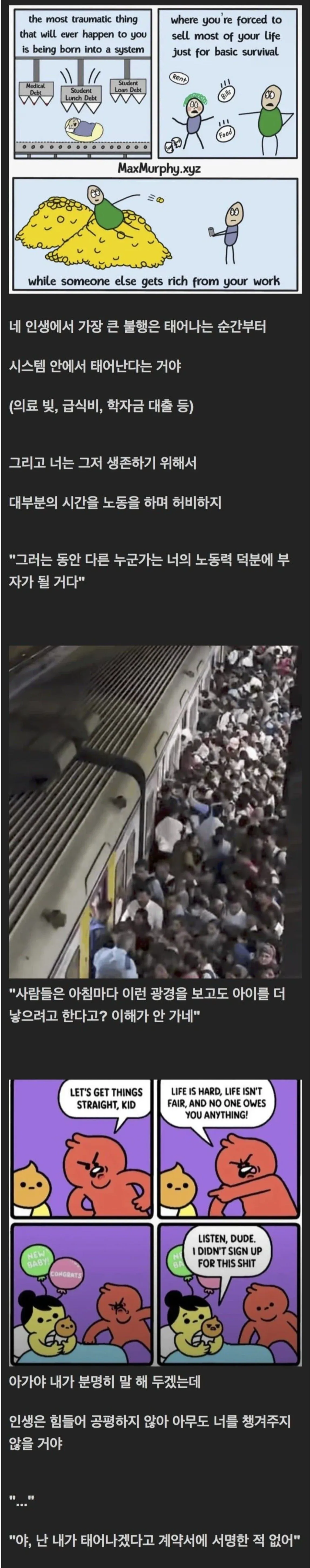 출산 불안과 반출생주의를 다룬 밈