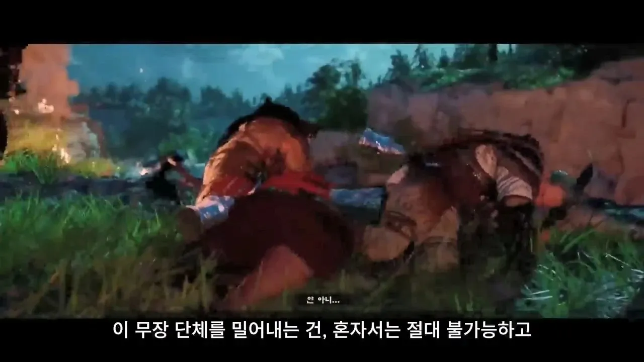 붉은사막 주인공이 무장 단체에 맞서려면 혼자로는 불가능하다고 말하는 컷신 장면