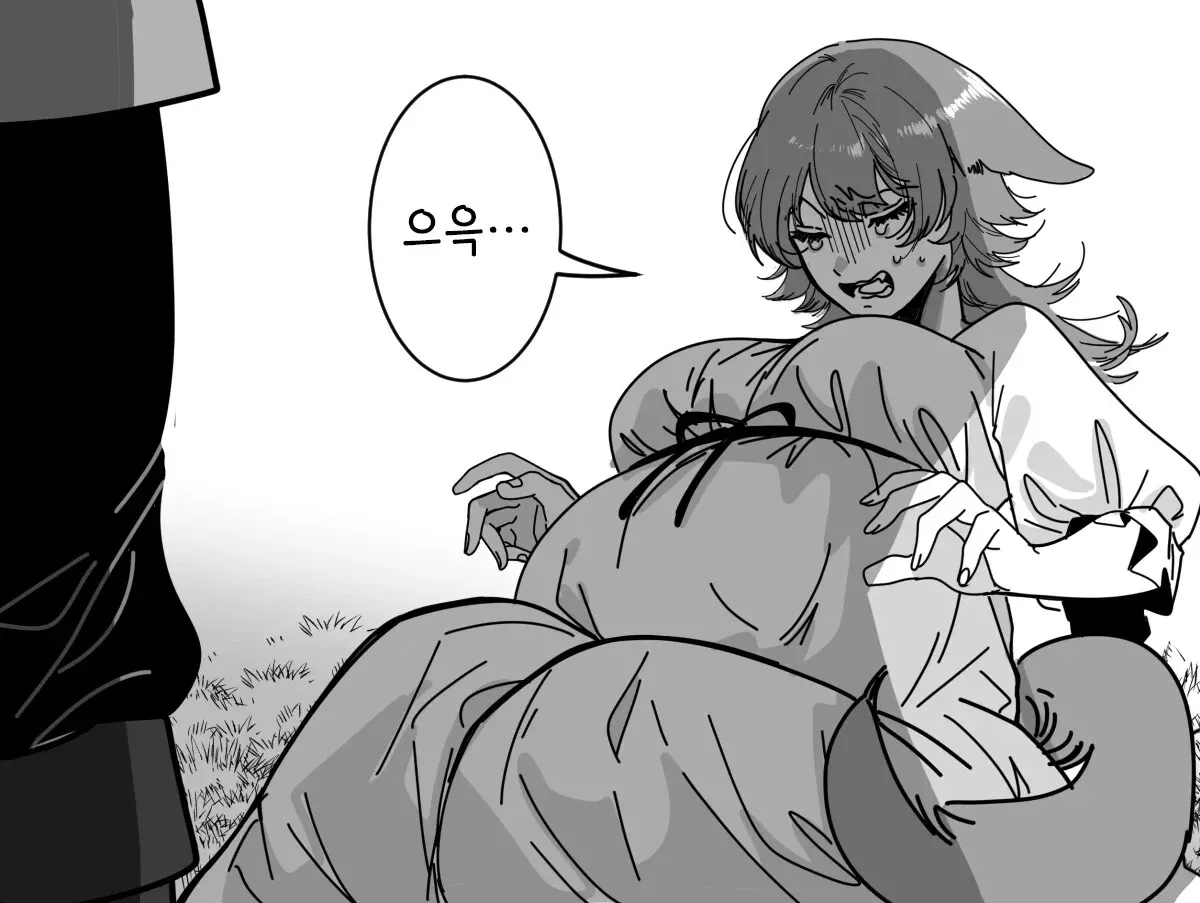 사냥꾼이 잠든 늑대의 배를 갈라 돌을 채워 넣는 만화 장면