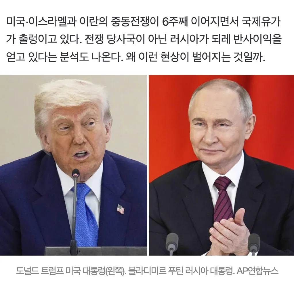 도널드 트럼프 미국 대통령과 블라디미르 푸틴 러시아 대통령의 나란히 배치된 사진