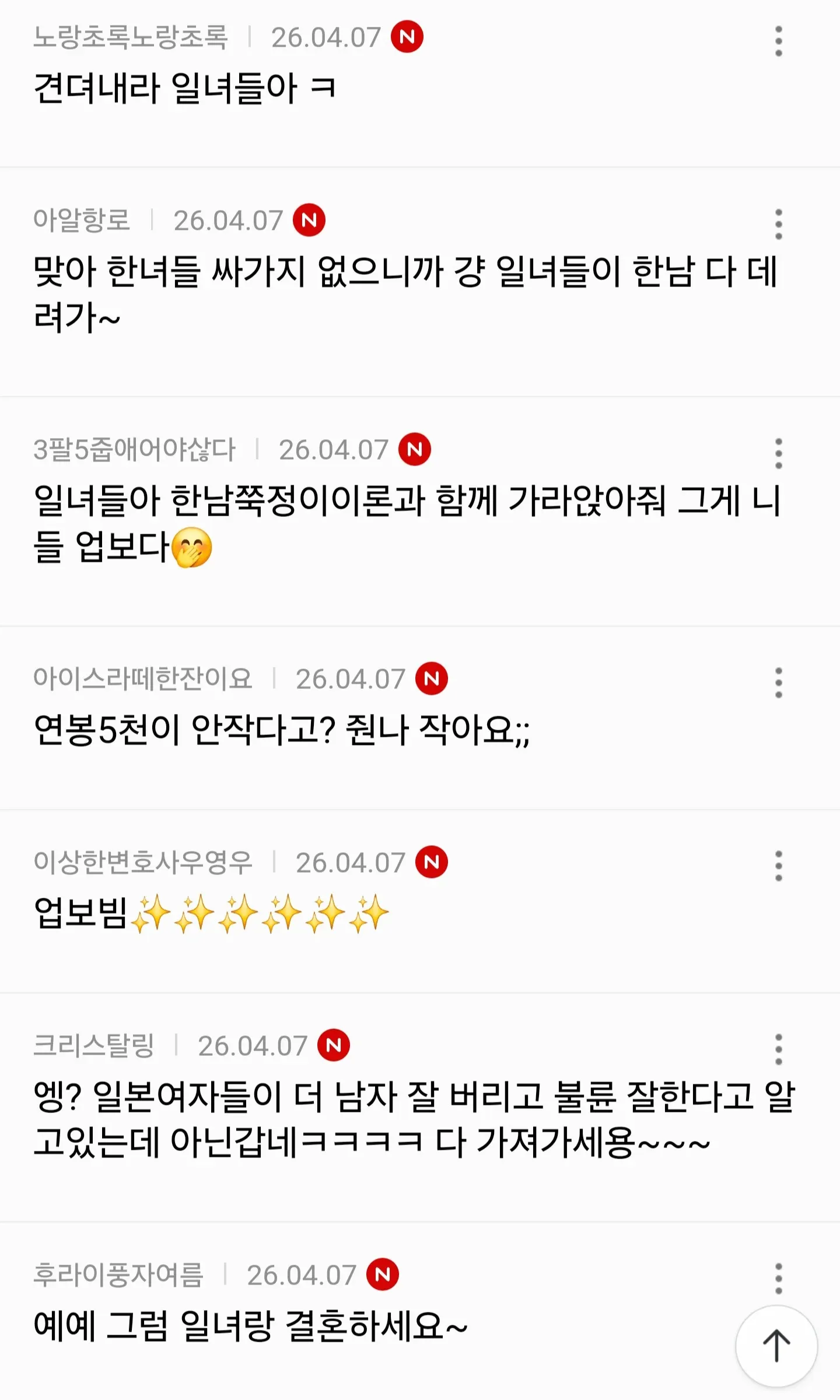 한국남성-일본여성 이혼율 관련 온라인 커뮤니티 댓글 반응 캡처