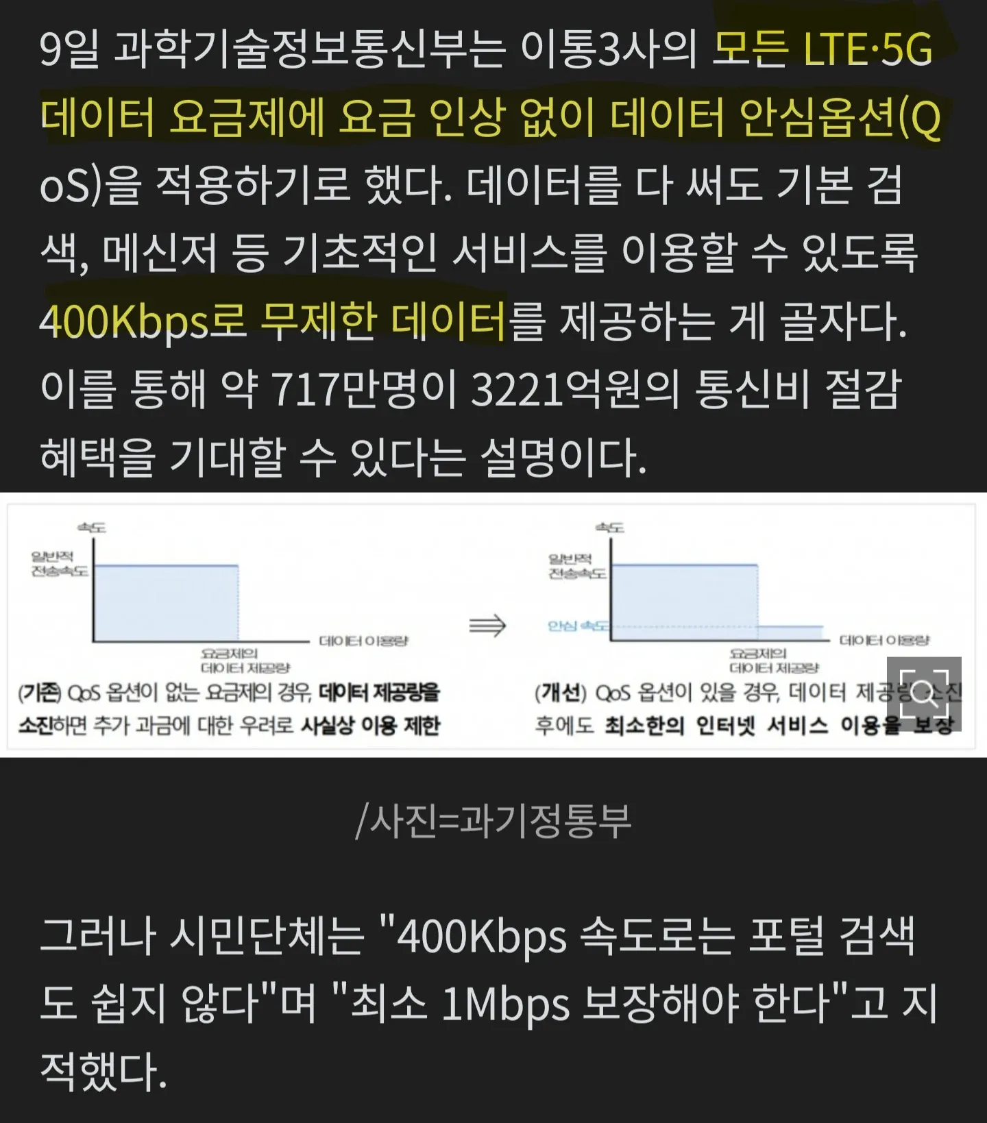 과기정통부 데이터 안심옵션 적용 정책 요약 및 시민단체 반응 기사 캡처