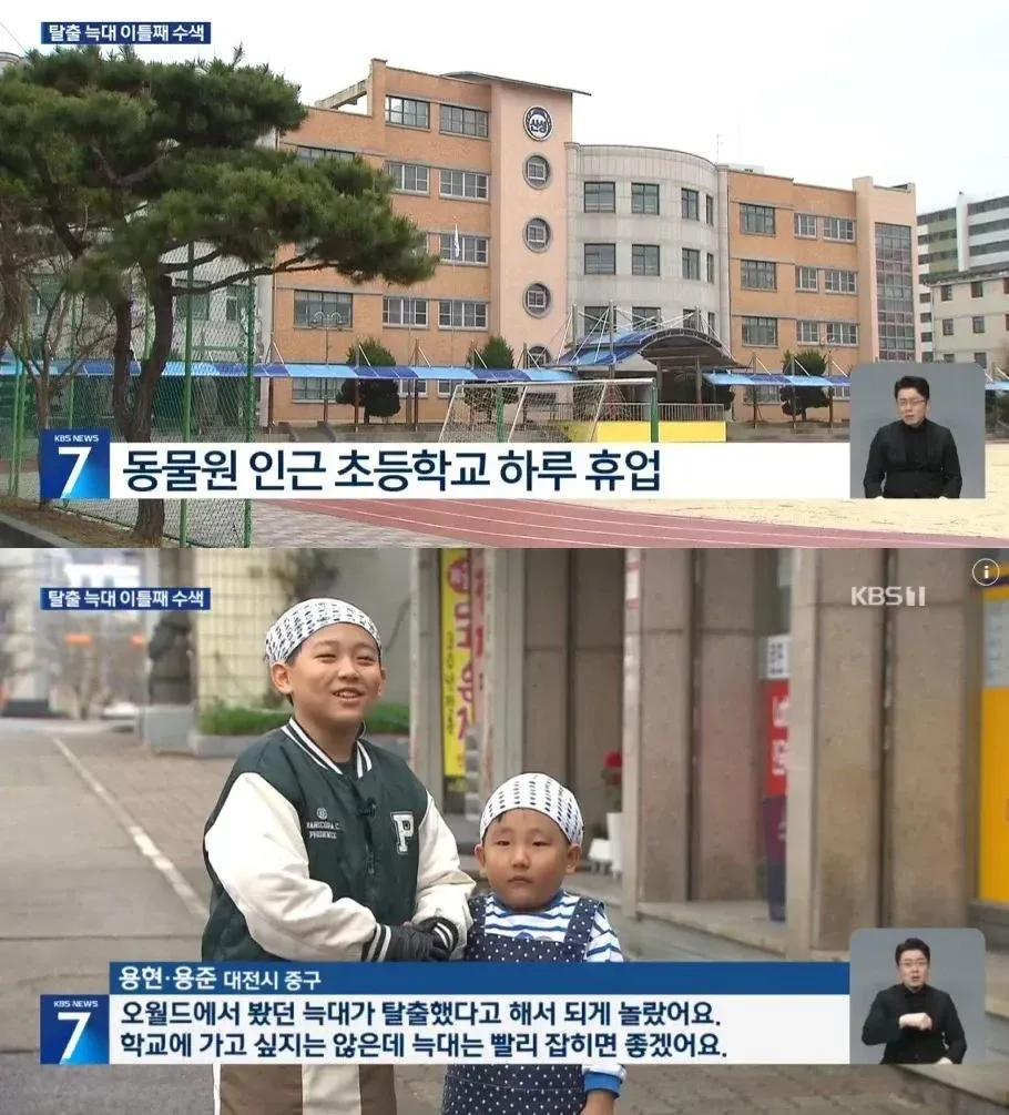 늑대 탈출로 휴업한 초등학교 인근 어린이 인터뷰 화면