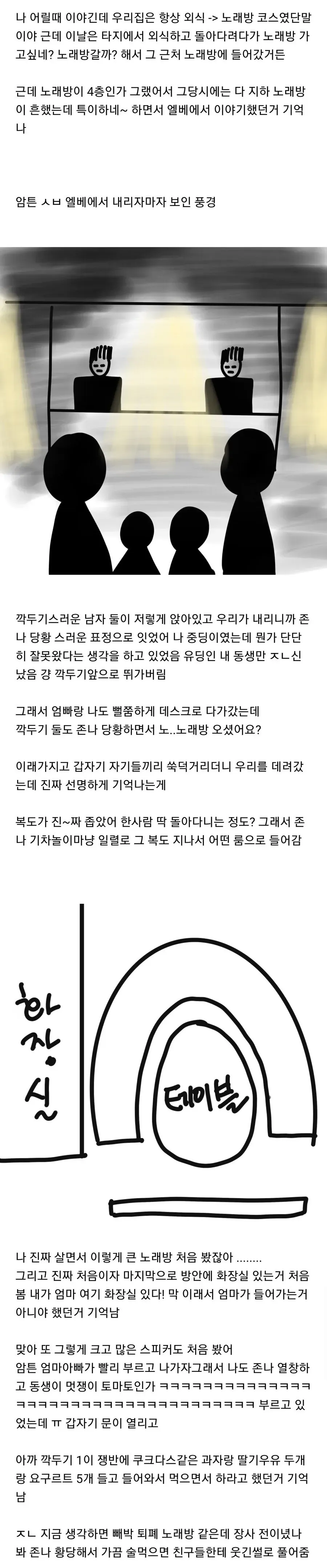 가족 여행 중 지리산 숙소에서 퇴폐 노래방에 들어간 썰을 풀어놓는 커뮤니티 글 캡처
