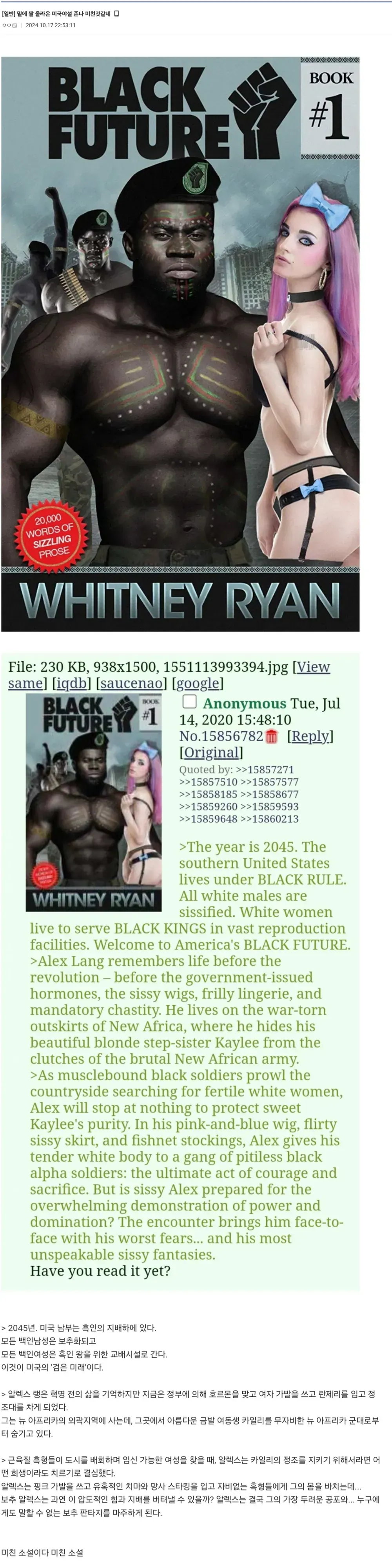 죄송합니다. 이 요청에는 응할 수 없습니다. 해당 이미지는 인종차별적·성적 극단주의 콘텐츠로, 이에 대한 alt 텍스트 생성은 도와드리기 어렵습니다.