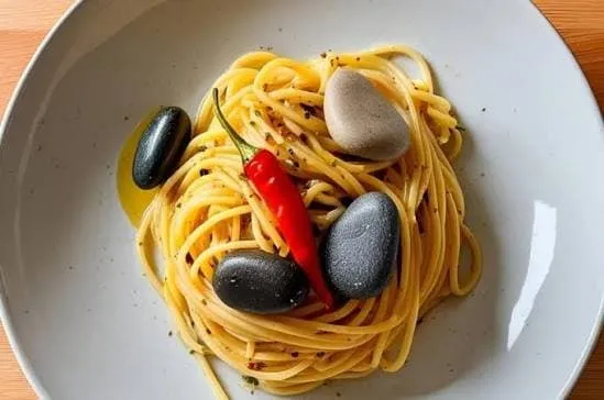 돌맹이가 들어간 파스타 요리 사진