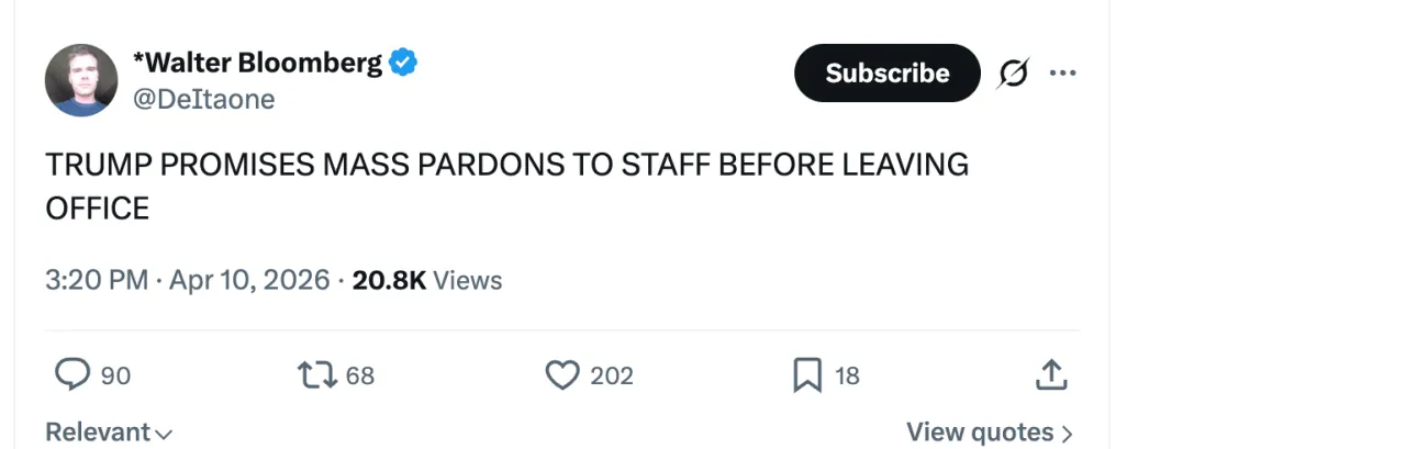트럼프 퇴임 전 참모 대규모 사면 약속 속보 트윗 캡처