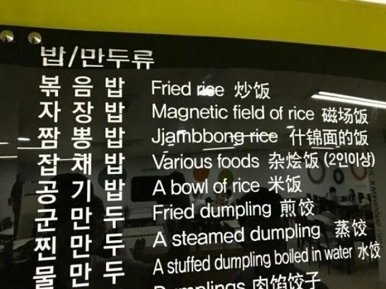 엉터리 영어로 번역된 한국 음식 메뉴판