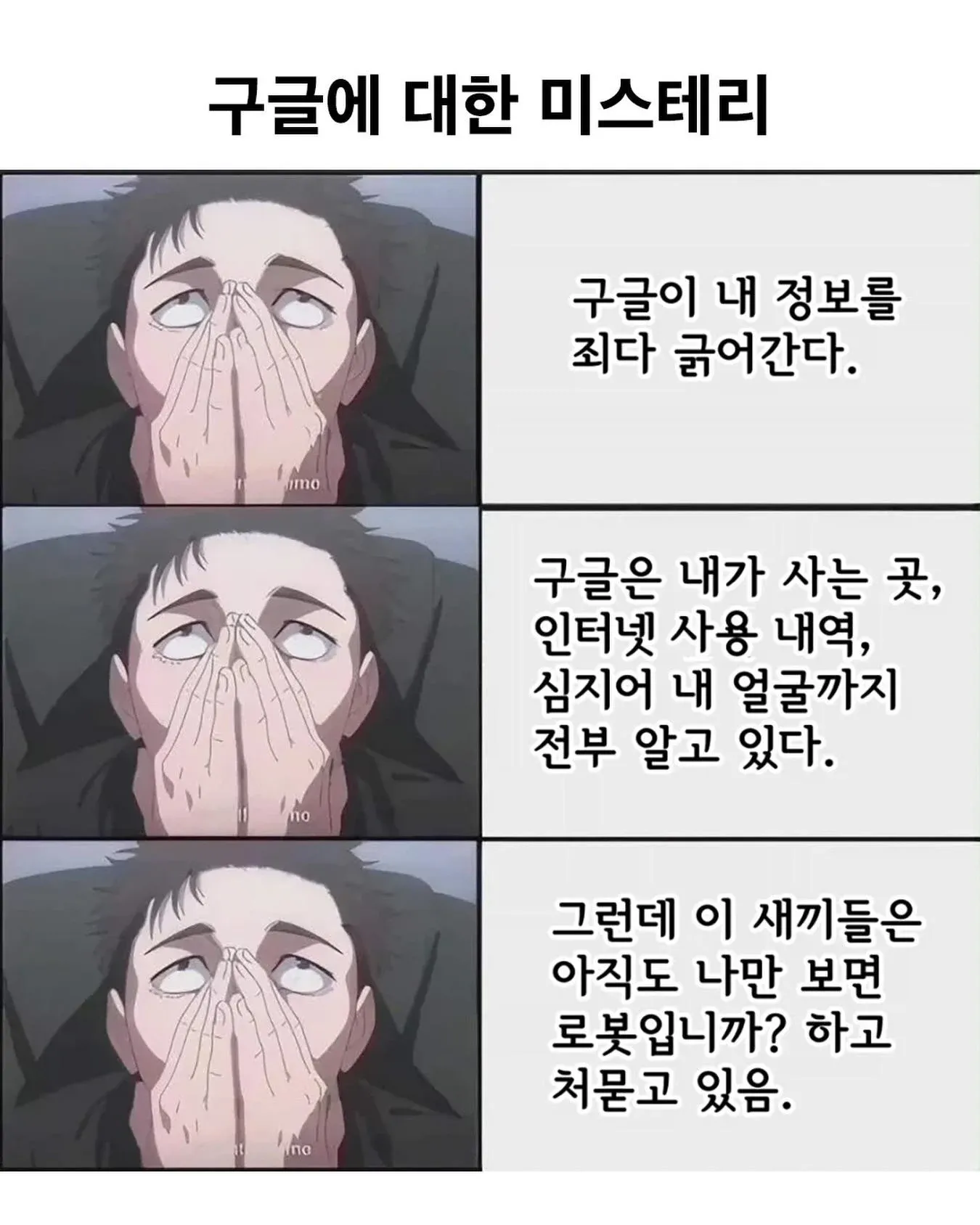 구글이 모든 개인정보를 수집하면서도 로봇인지 확인하는 아이러니를 지적하는 밈