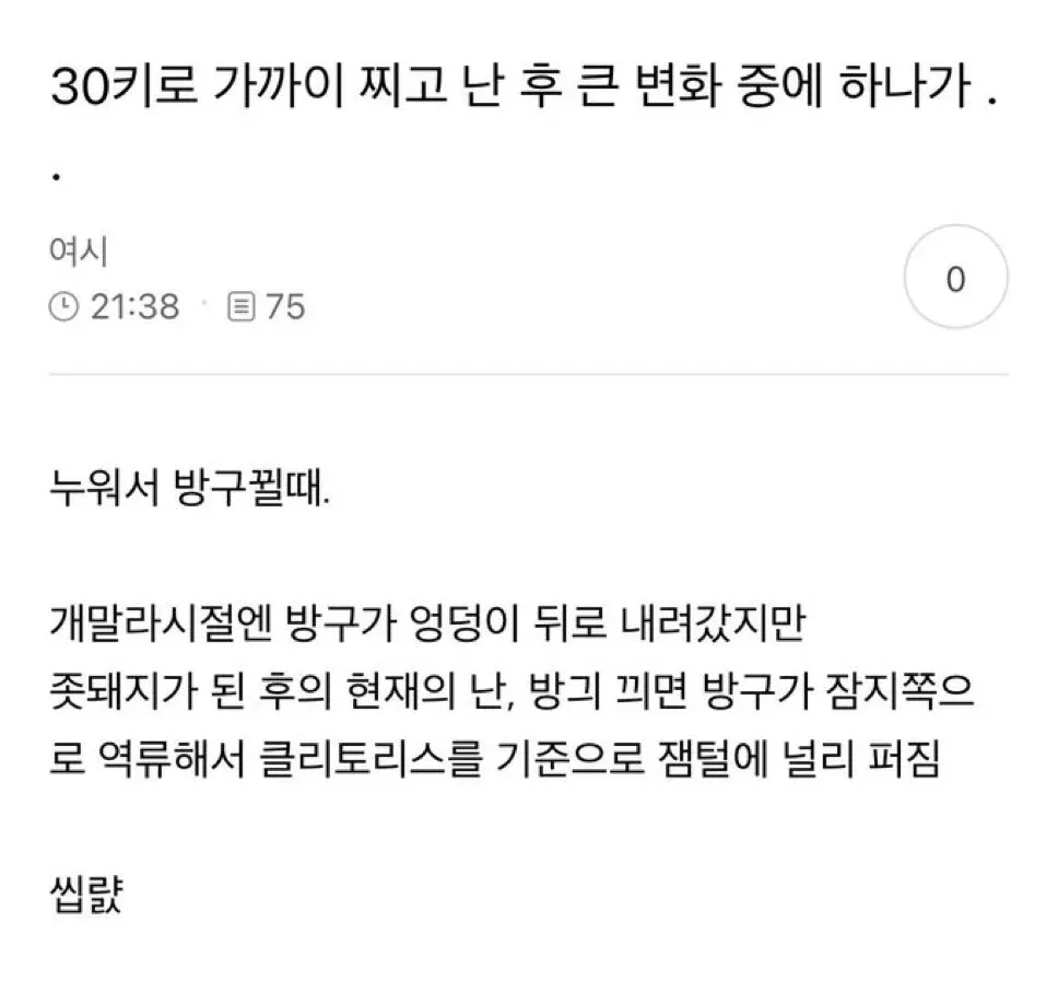 체중 증가 후 신체 변화를 묘사한 유머 글 캡처
