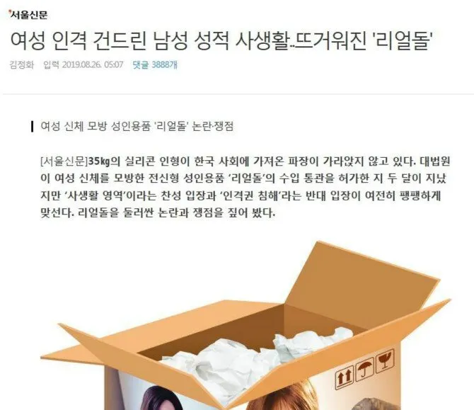 리얼돌 수입 허용 논란을 다룬 서울신문 기사 캡처, 찬반 쟁점 요약
