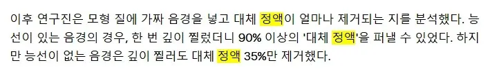 음경 귀두 능선의 정액 제거 효과를 비교한 연구 결과 설명 텍스트