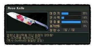 게임 속 무기 'Rose Knife' 스탯 정보 화면