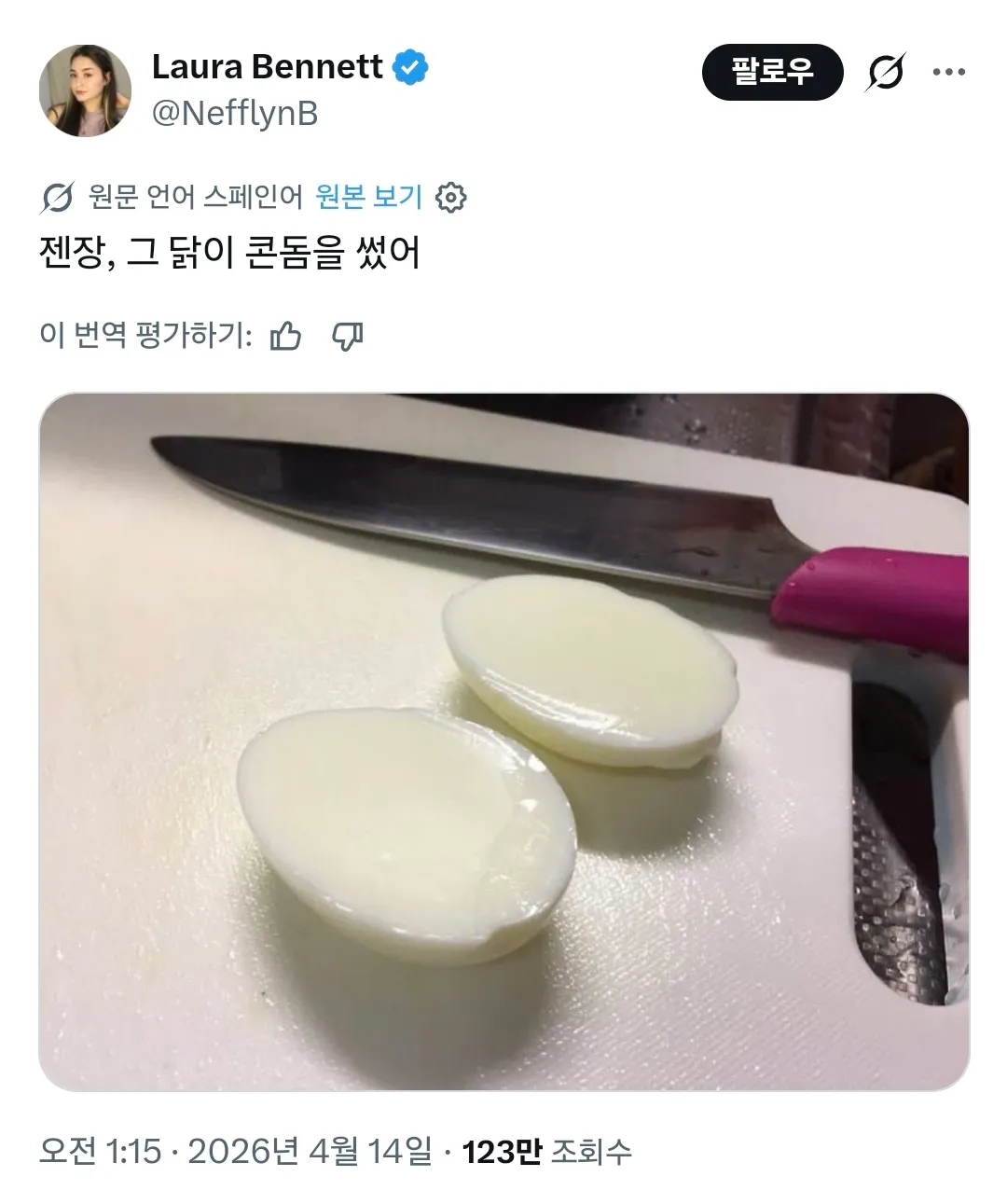 스페인어 번역 트윗의 우스운 오역을 보여주는 소셜 미디어 게시물 스크린샷