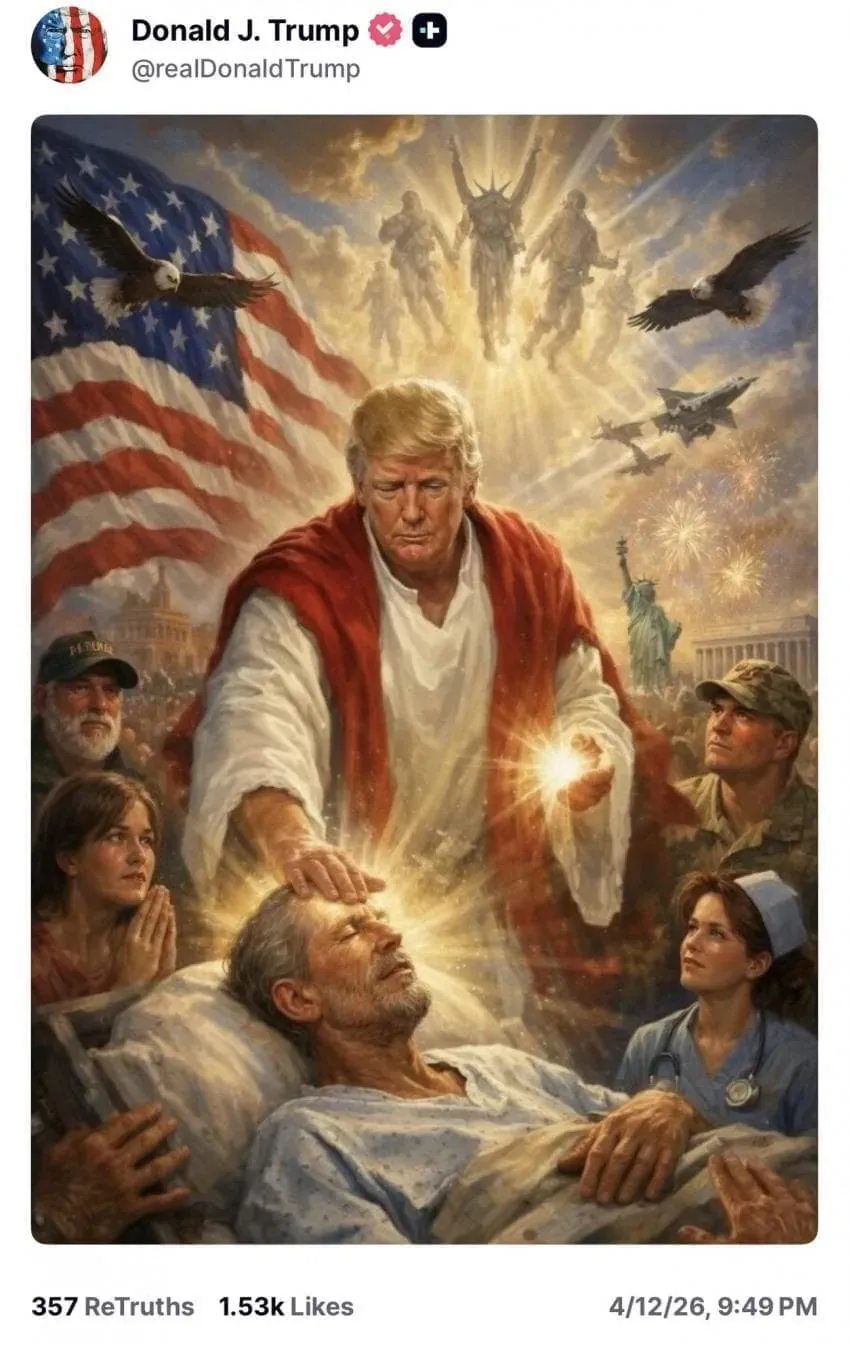 트럼프가 예수 합성 사진을 게시했다가 삭제한 트루스소셜 포스트 캡처