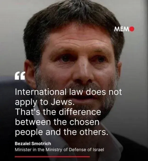 `이스라엘 국방부 장관 스모트리치의 국제법 관련 발언 인용문`