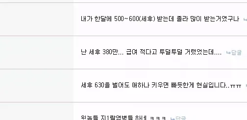 월급과 육아 비용에 대한 직장인들의 온라인 댓글 모음