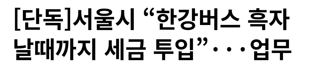 서울시 한강버스 흑자 달성 시까지 세금 투입 관련 뉴스 기사 헤드라인