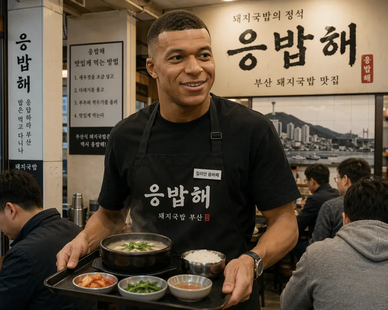 킬리안 음바페 이름을 활용한 부산 돼지국밥 맛집 '응밥해' 밈 이미지