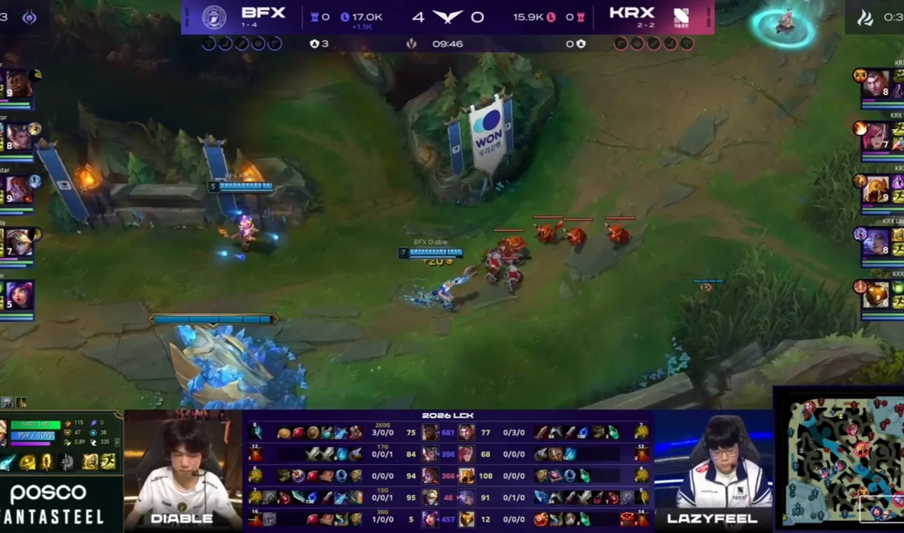 LCK 경기 BFX 1-4 패배, Diable 선수 0킬 굴욕 스탯 기록