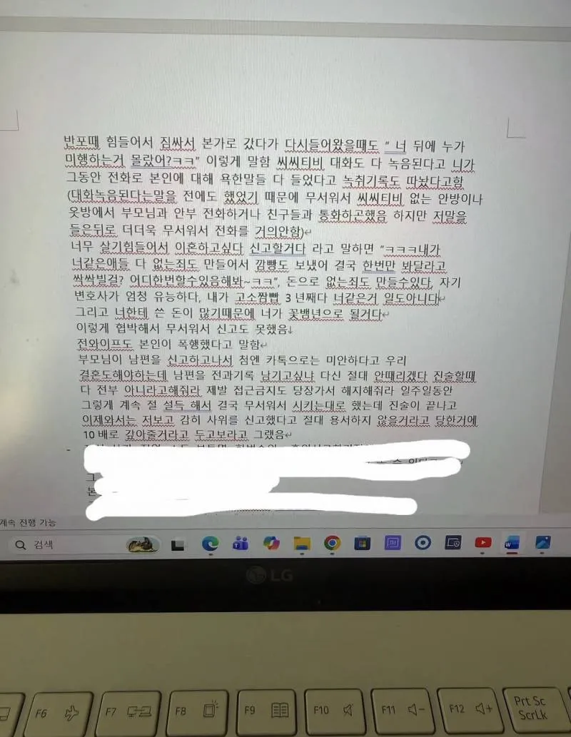 여자 아이돌 친오빠의 가정폭력 피해 경험을 서술한 온라인 게시글 캡처
