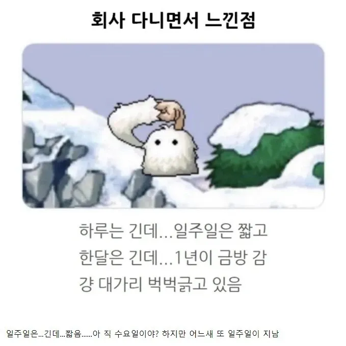 회사생활 중 시간 체감에 대한 공감 텍스트 밈