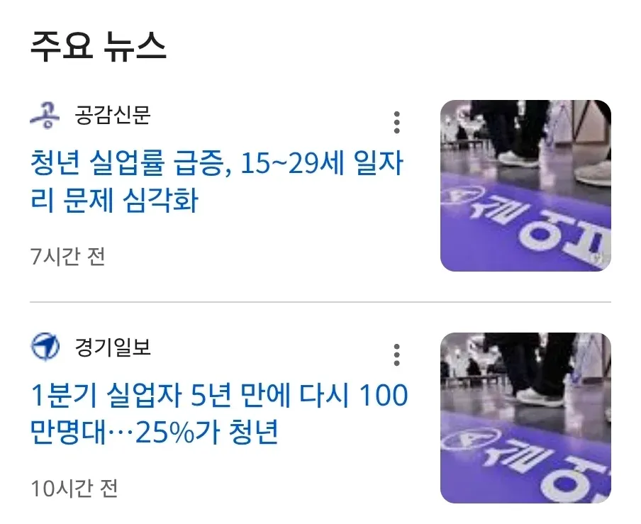 5년 만에 실업자 100만명대, 청년 일자리 문제 심각화 관련 신문 기사