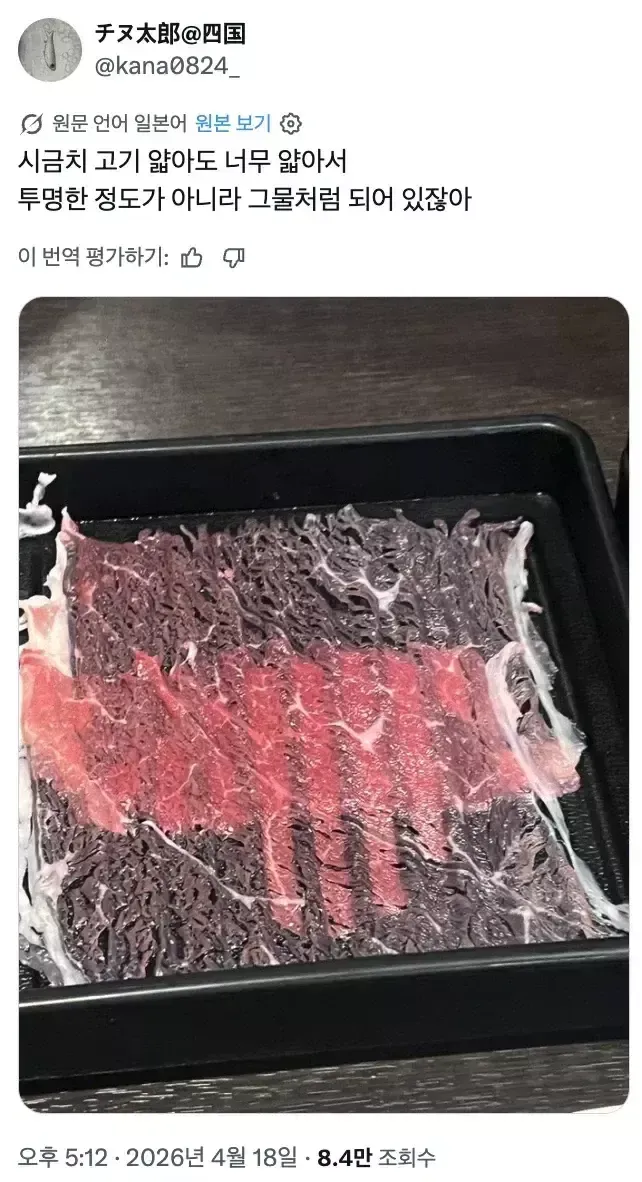 그물처럼 비치는 얇은 샤브샤브 고기 트윗