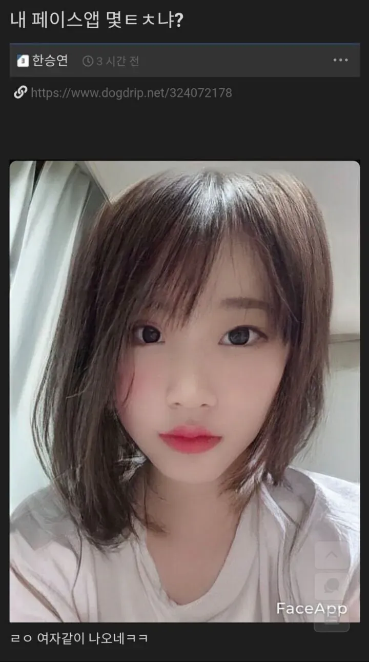 페이스앱 여성화 필터 적용 결과 커뮤니티 공유글