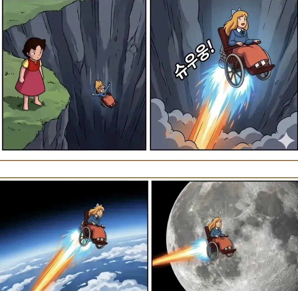 한국 주식시장 하락세를 풍자한 이미지