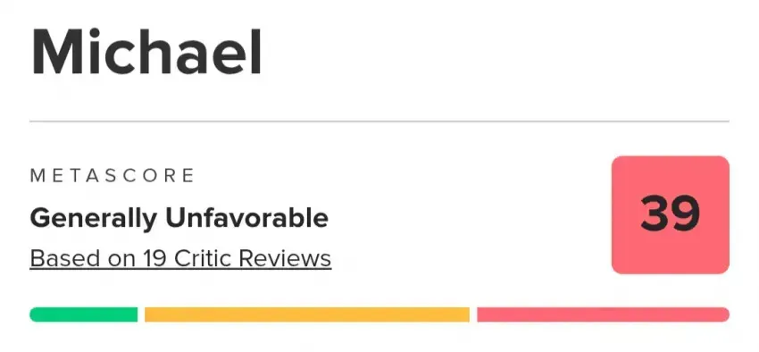 Michael 영화 Metascore 39점, 19명 평론가 기반 비호의적 평가