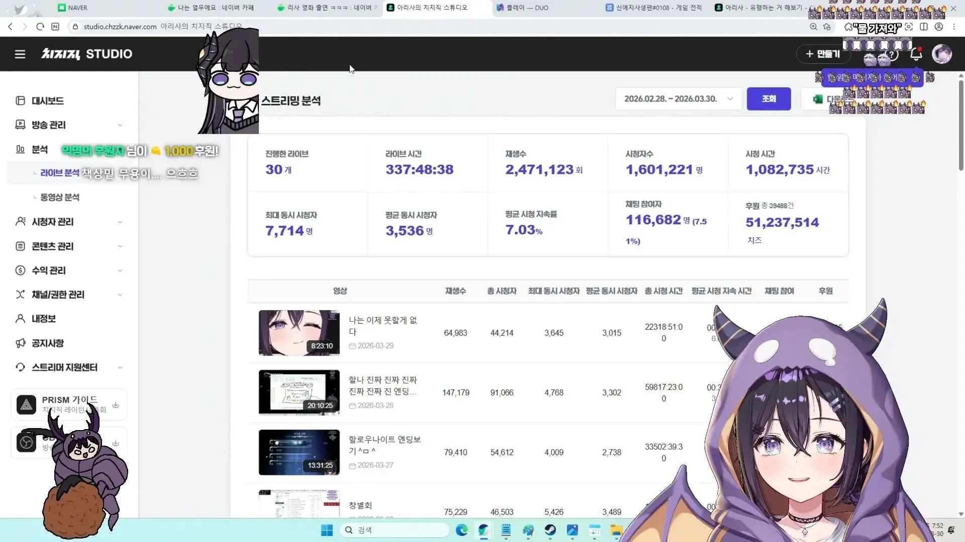 버튜버 치지직 스튜디오 수익 인증 화면