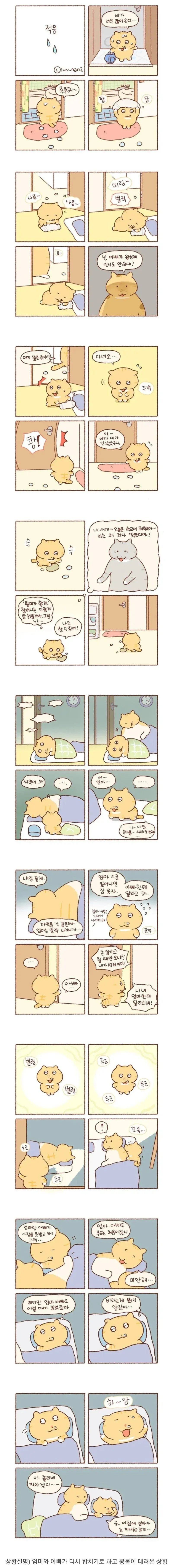 부모 재결합과 아이의 복잡한 감정을 담은 만화 장면