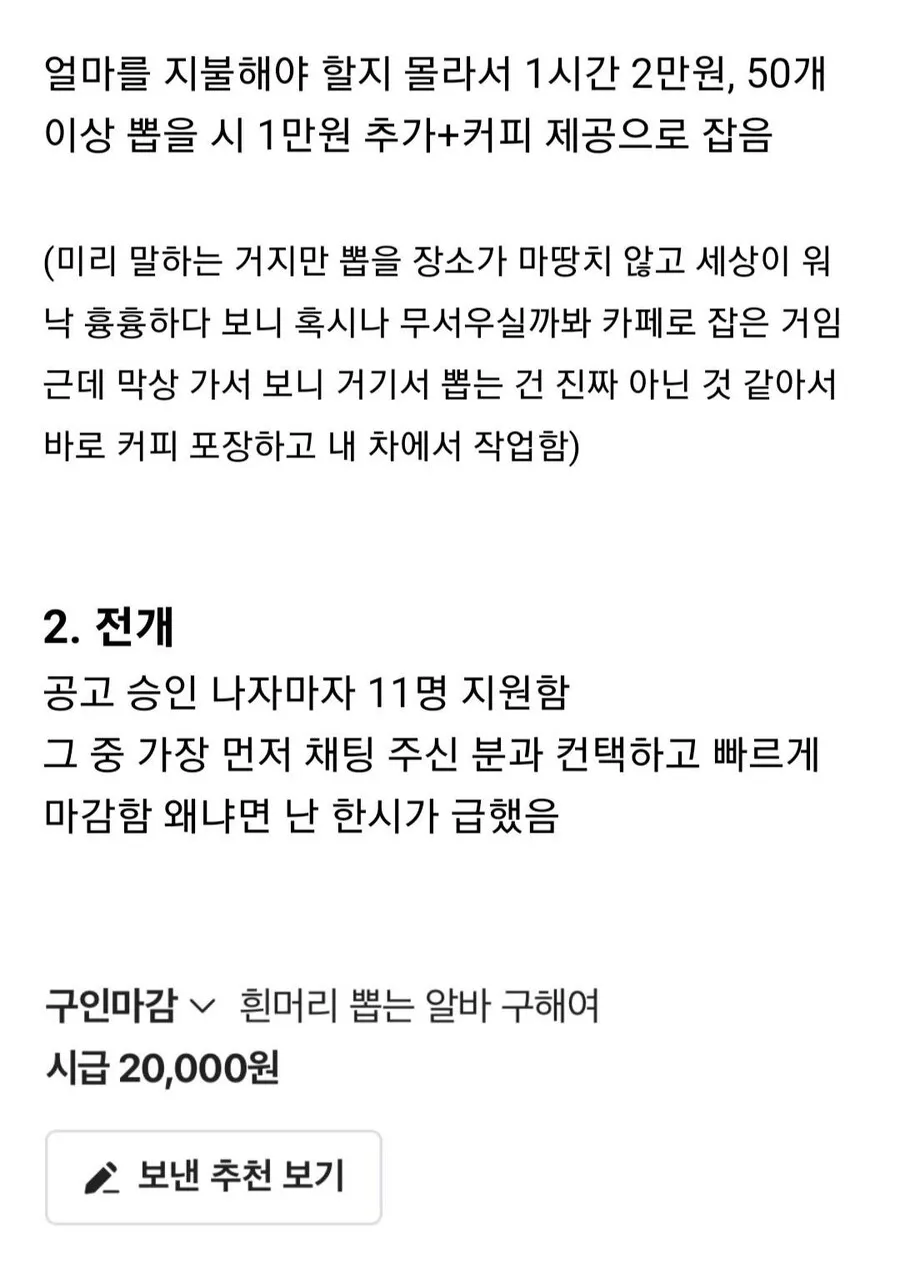 흰머리 뽑는 알바 시급 2만원 채용 공고 및 후기