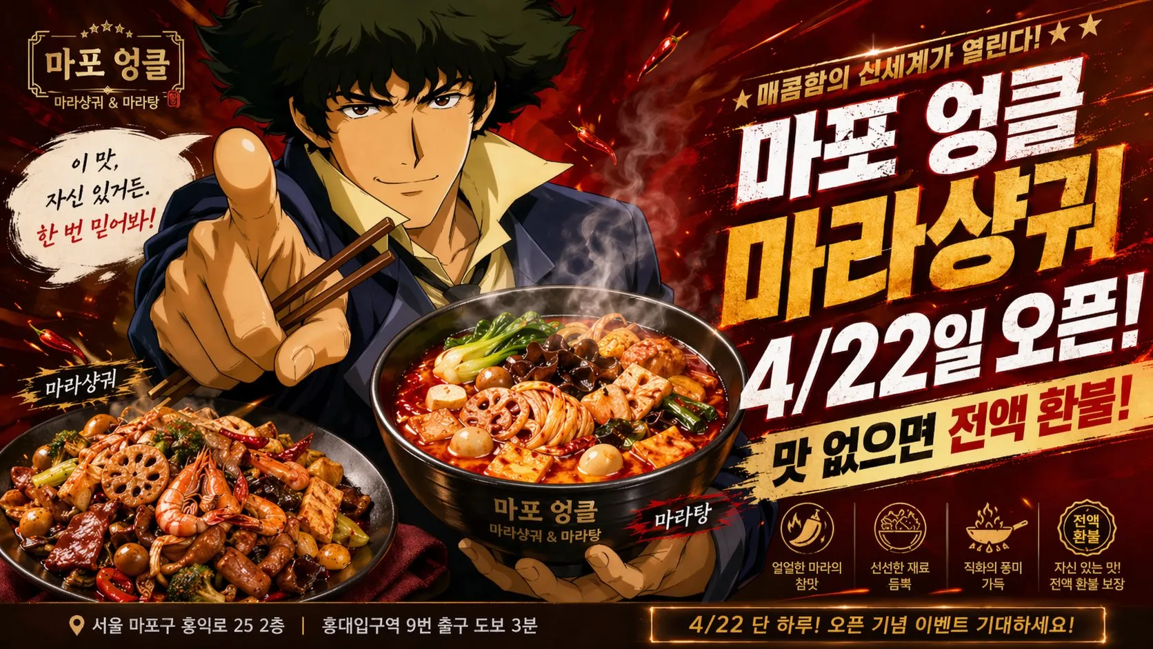 마포 엉클 마라샹궈 & 마라탕 4월 22일 오픈 홍보 이미지