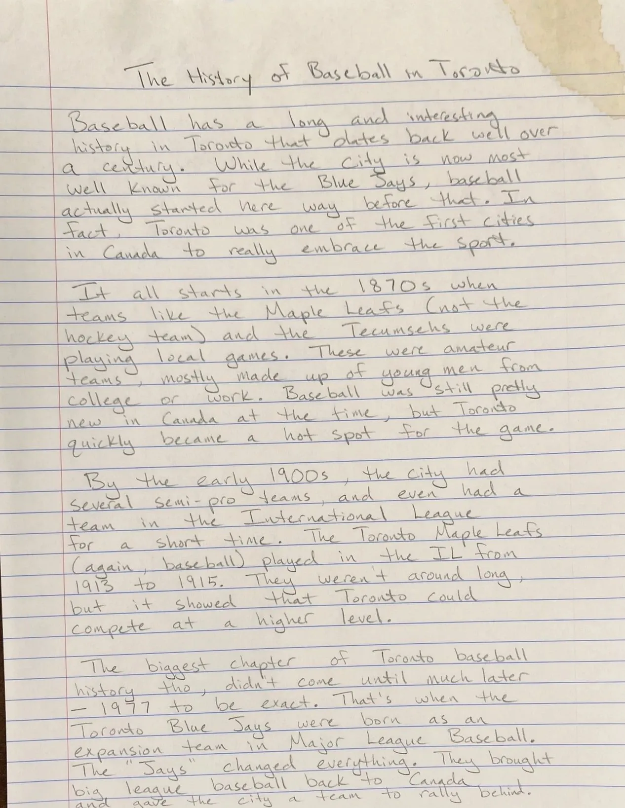 토론토 야구 역사 소개 영문 텍스트