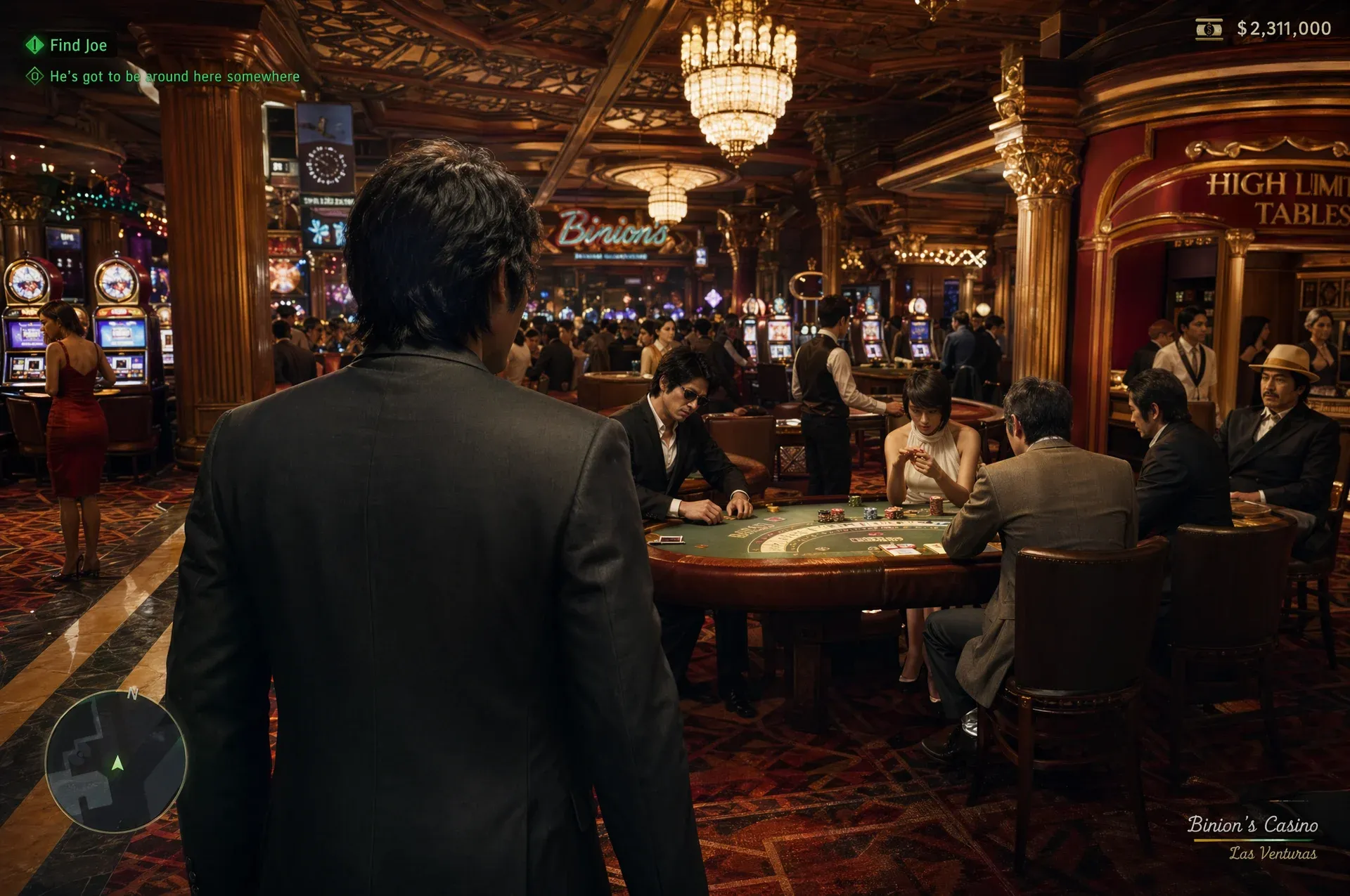 Binion's Casino에서의 고액 포커 게임 장면으로 231만 달러의 칩이 보이는 카드 테이블