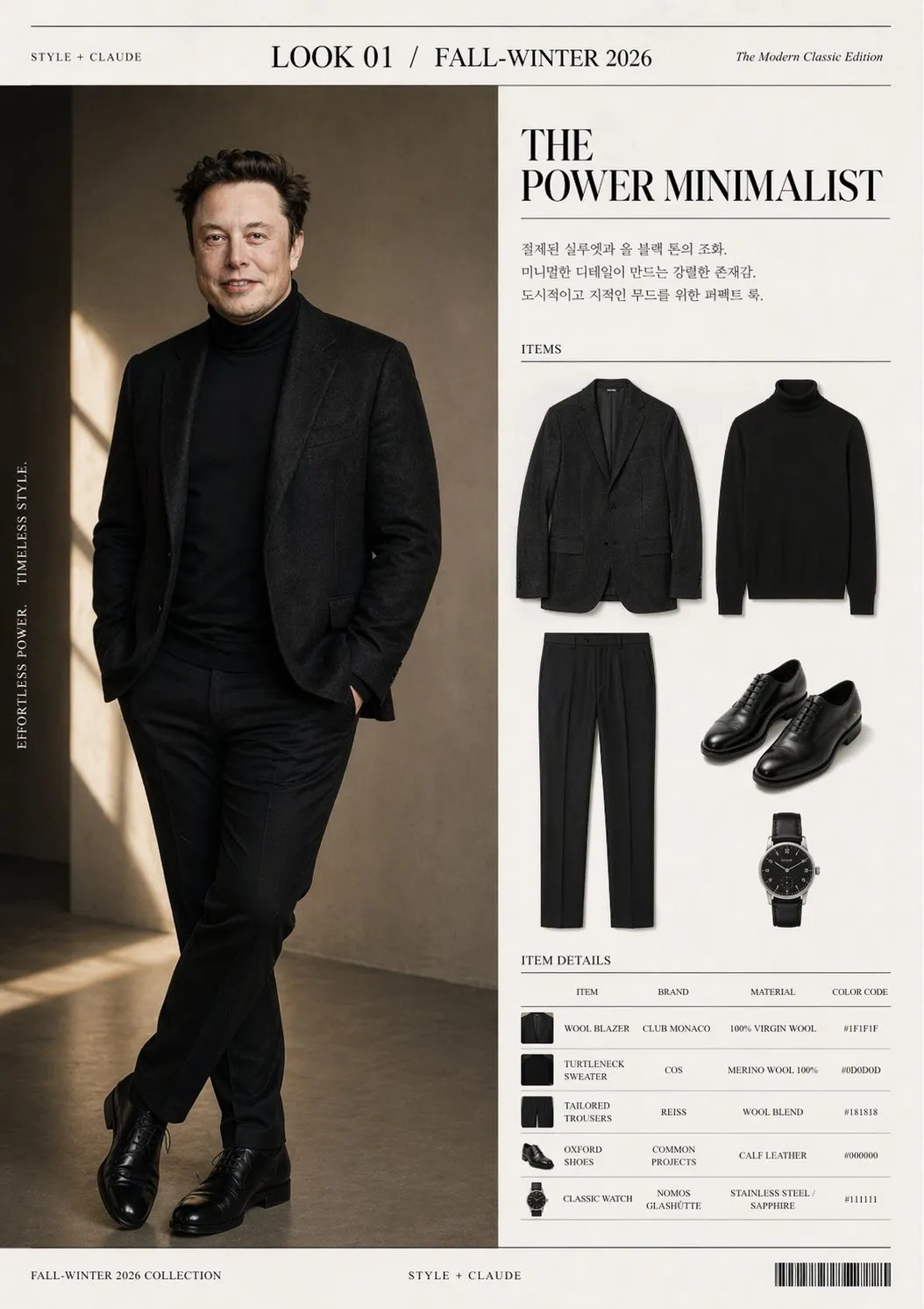 올블랙 미니멀 룩북, FW26 모던 클래식 스타일 가이드