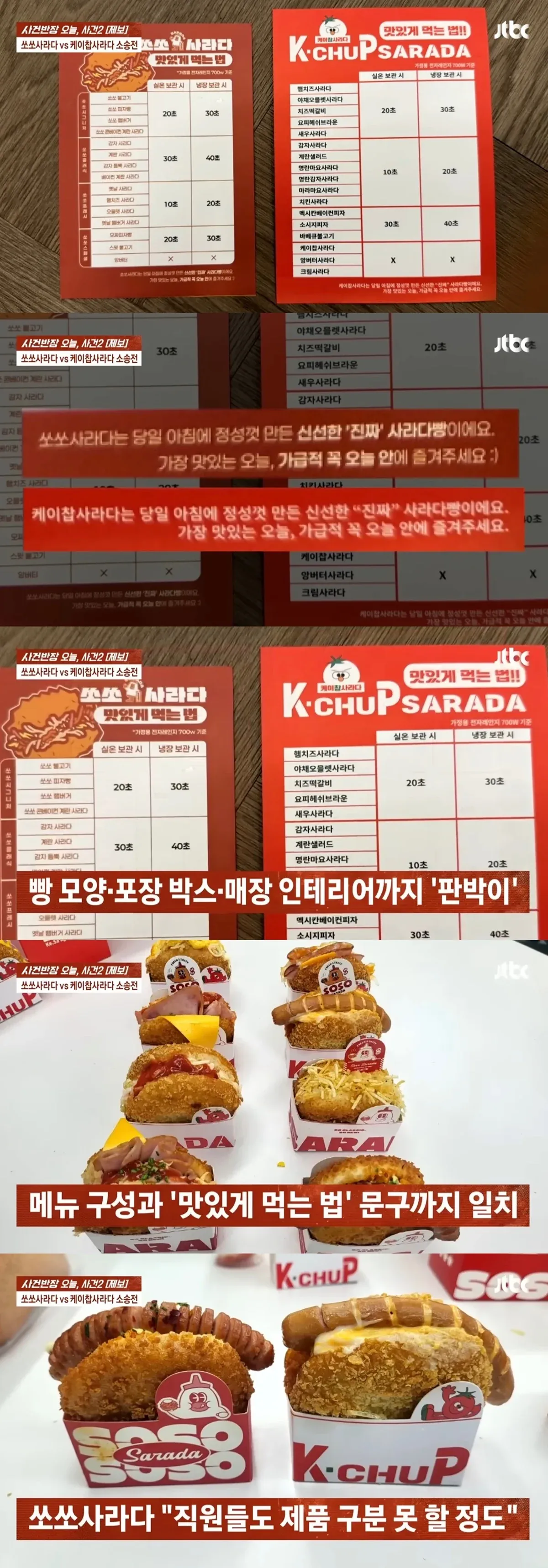 롯데와 중소기업 빵집의 메뉴판 및 제품 비교 이미지