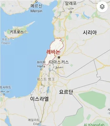 레바논, 이스라엘, 시리아 등 중동 지역 지도