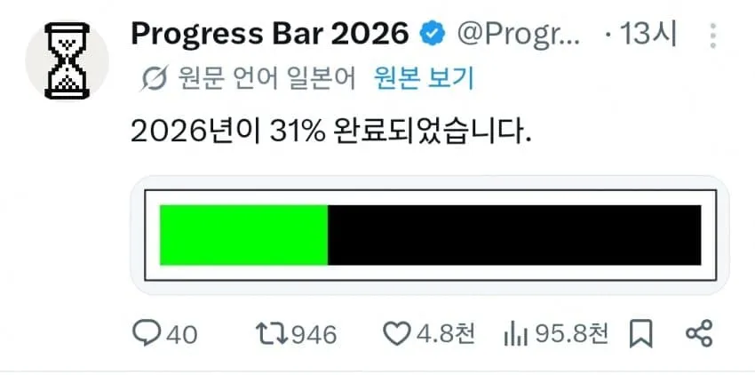 2026년 진행률 31% 표시 프로그레스 바 게시물
