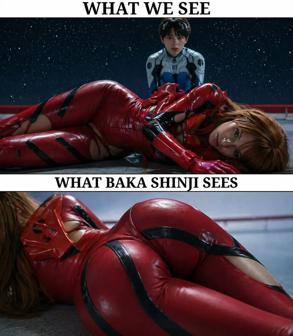 평소 모습과 신지 시점의 소류 아스카 랑그레이 비교 밈