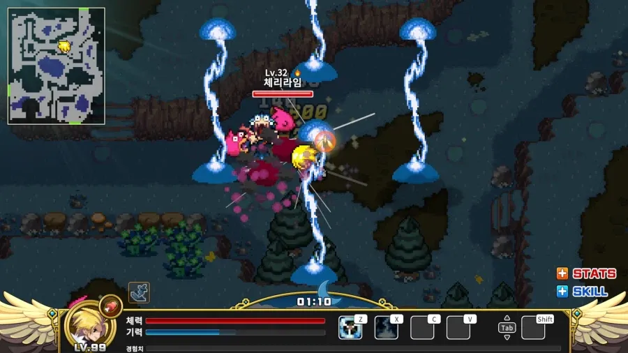 제노니아 1 게임 화면, 캐릭터 체리라임의 레벨과 상태 정보 표시