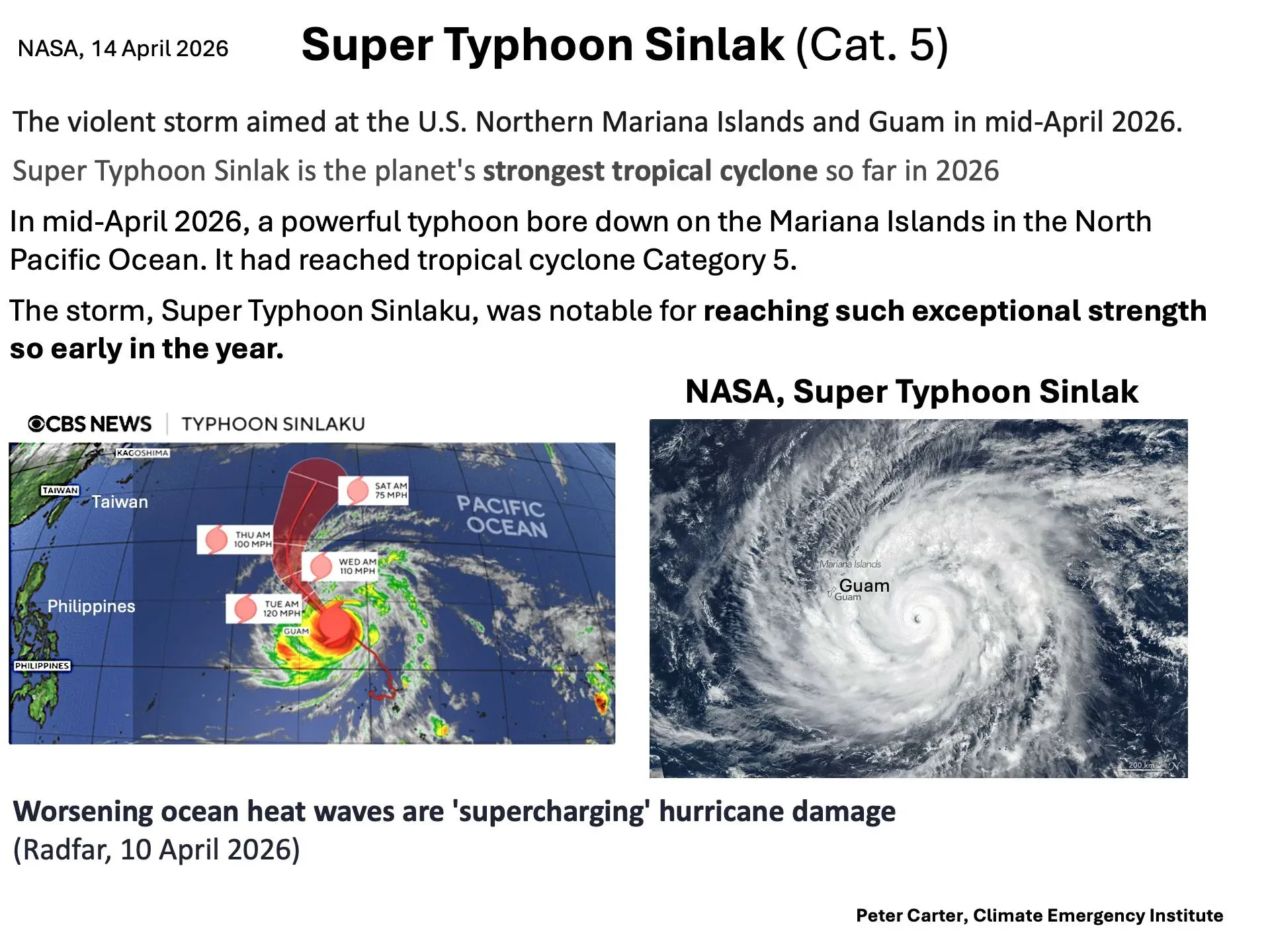 슈퍼 태풍 신락(카테고리 5), 2026년 4월 NASA 위성 이미지