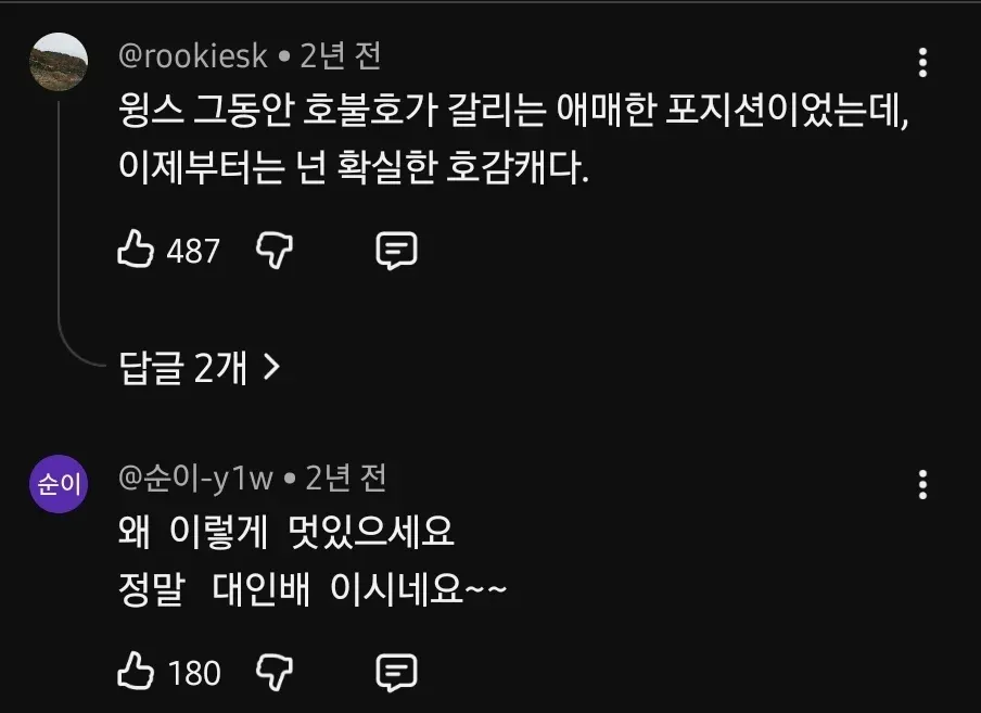 윙스 여론 긍정 변화를 담은 온라인 댓글