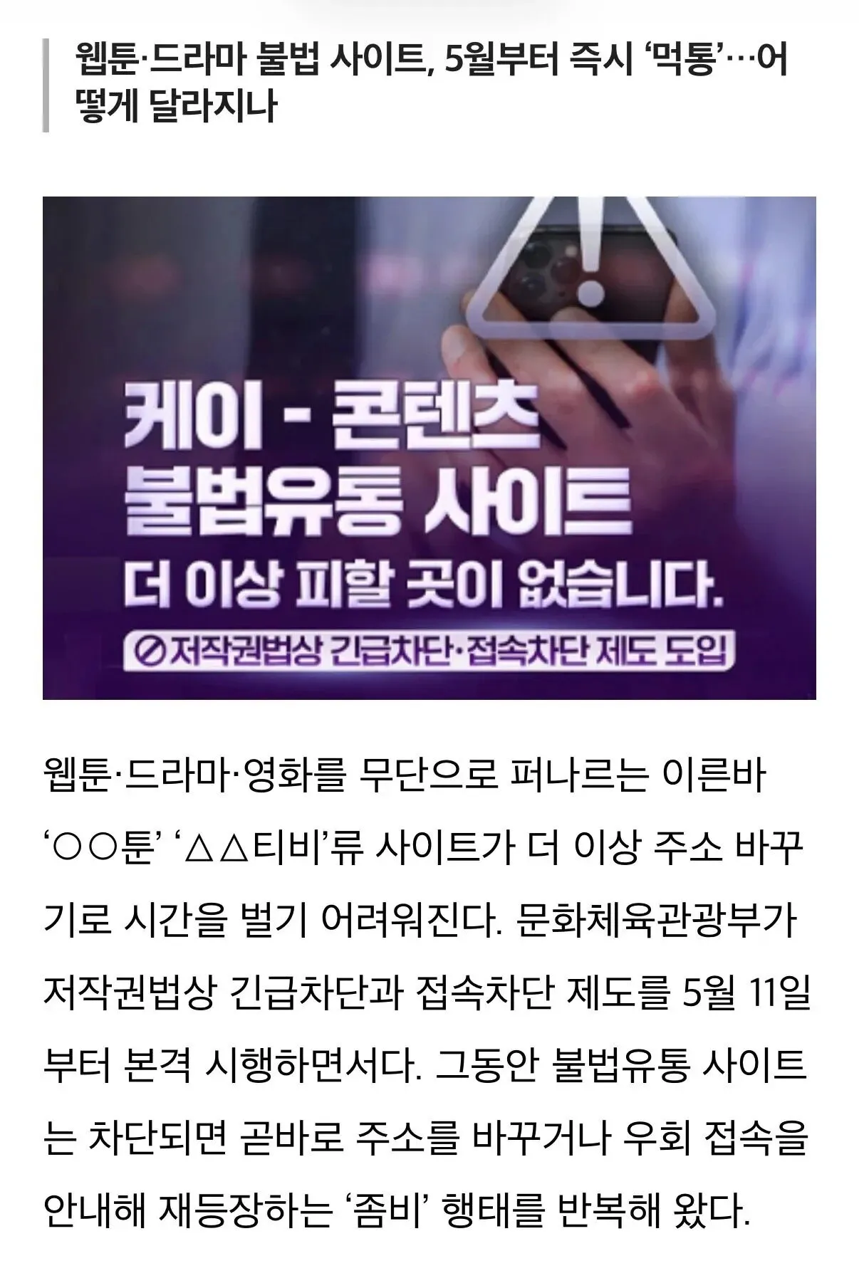 5월부터 웹툰 불법 사이트 저작권법 긴급 차단 제도 시행