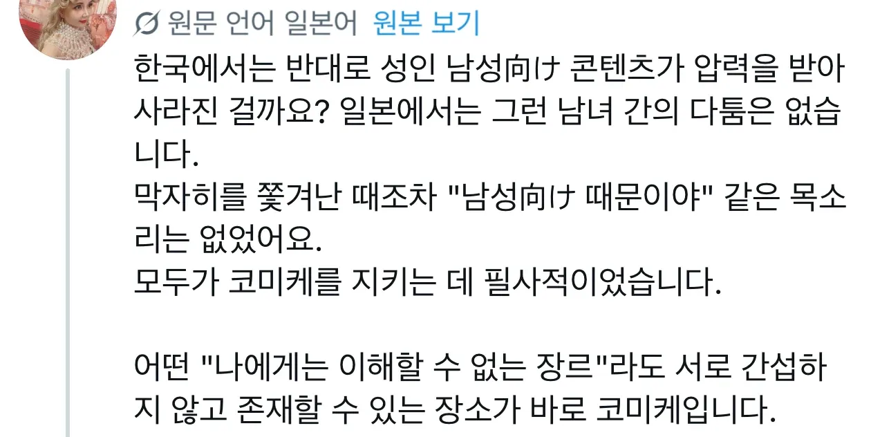일본과 한국의 성인 콘텐츠 규제 차이에 대한 댓글
