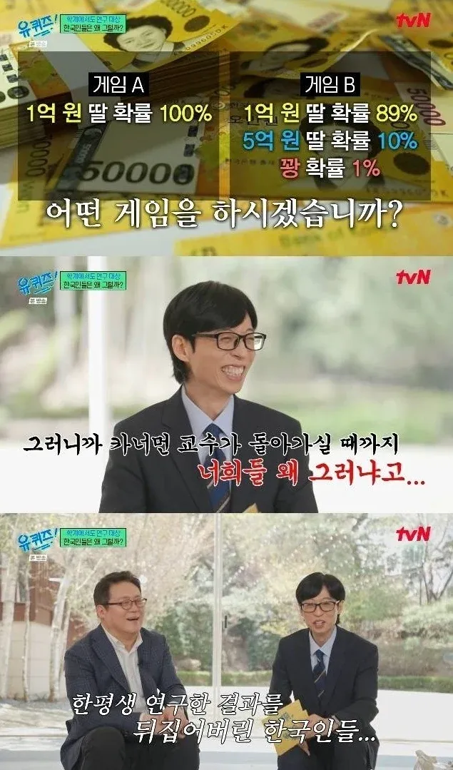 게임 확률과 상금을 표시한 연구 차트