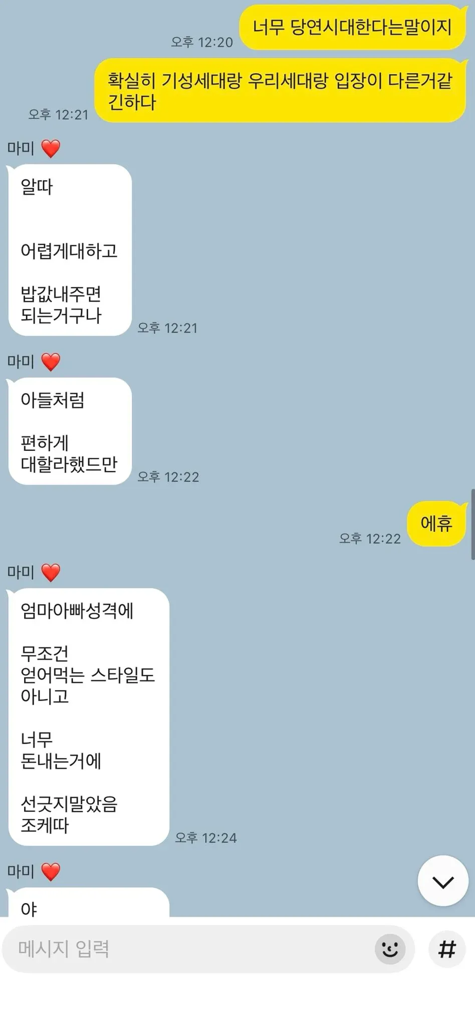 세대 차이로 인한 엄마와의 관계 갈등을 토로하는 온라인 댓글